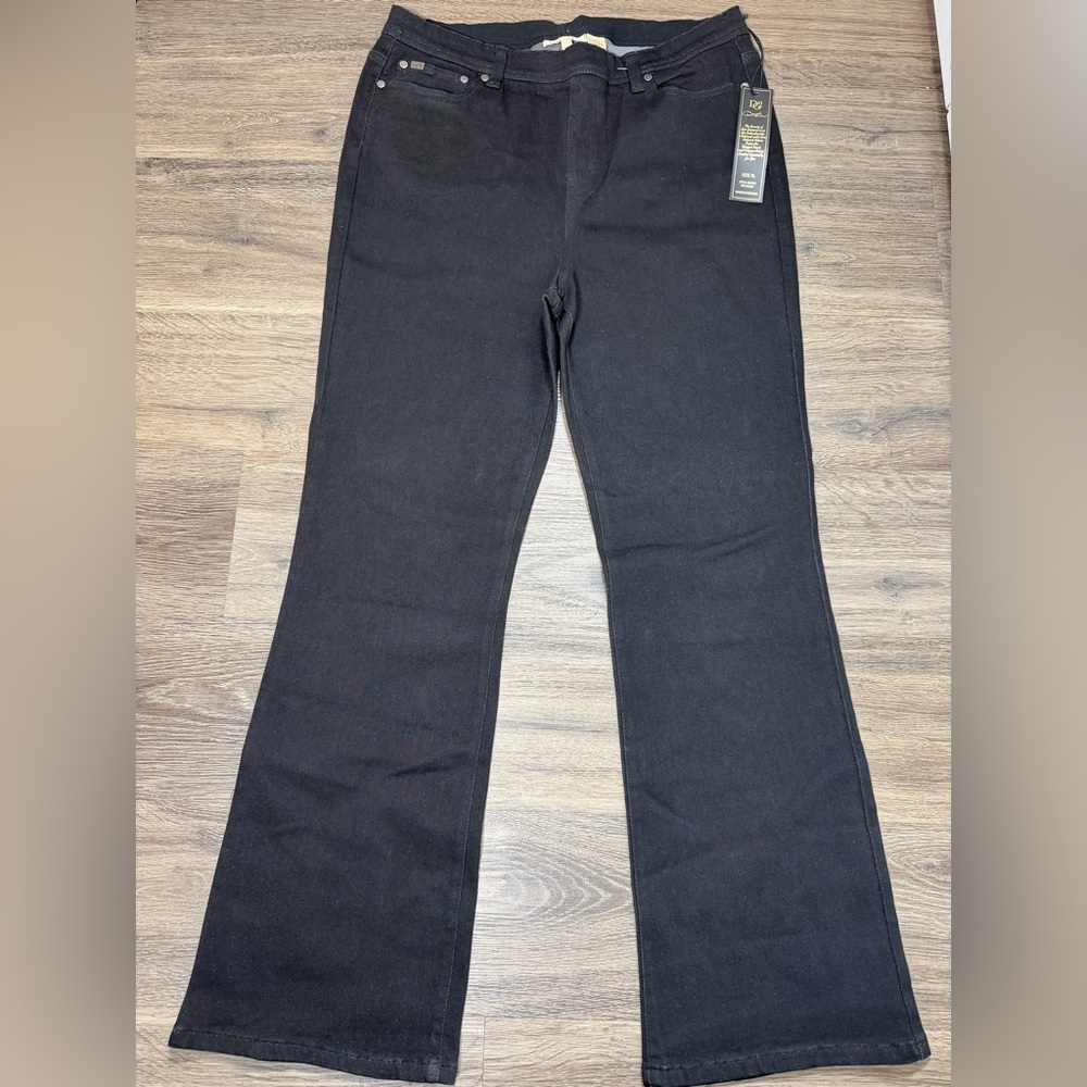 DG2 Diane Gilman Black Pull On Jeans XL High Rise Wide Leg Stretch